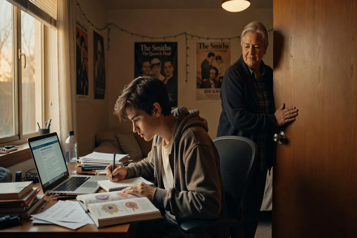 Adolescent étudiant, parent frappant avant d'entrer, respect