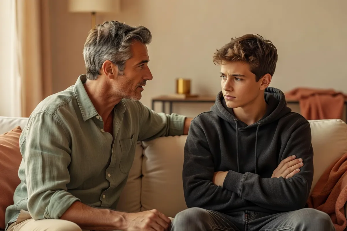 Père et adolescent en pleine discussion