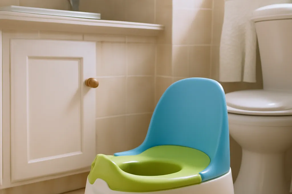 Petit pot bleu et vert dans une salle de bain familiale