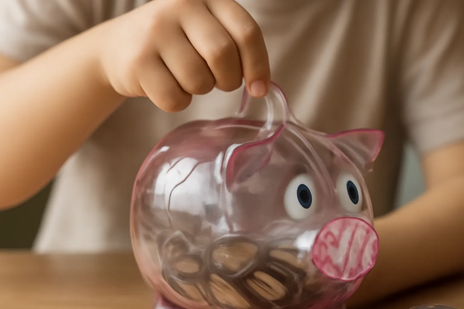 Enfant comptant des pièces de monnaie dans une tirelire