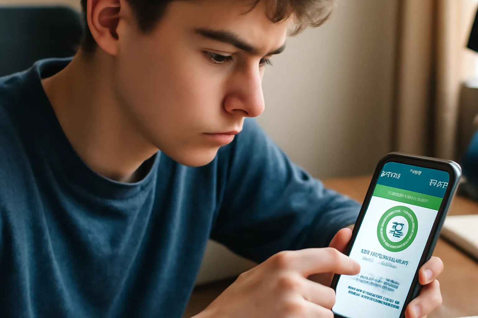 Adolescent utilisant une application de gestion d'argent de poche sur smartphone