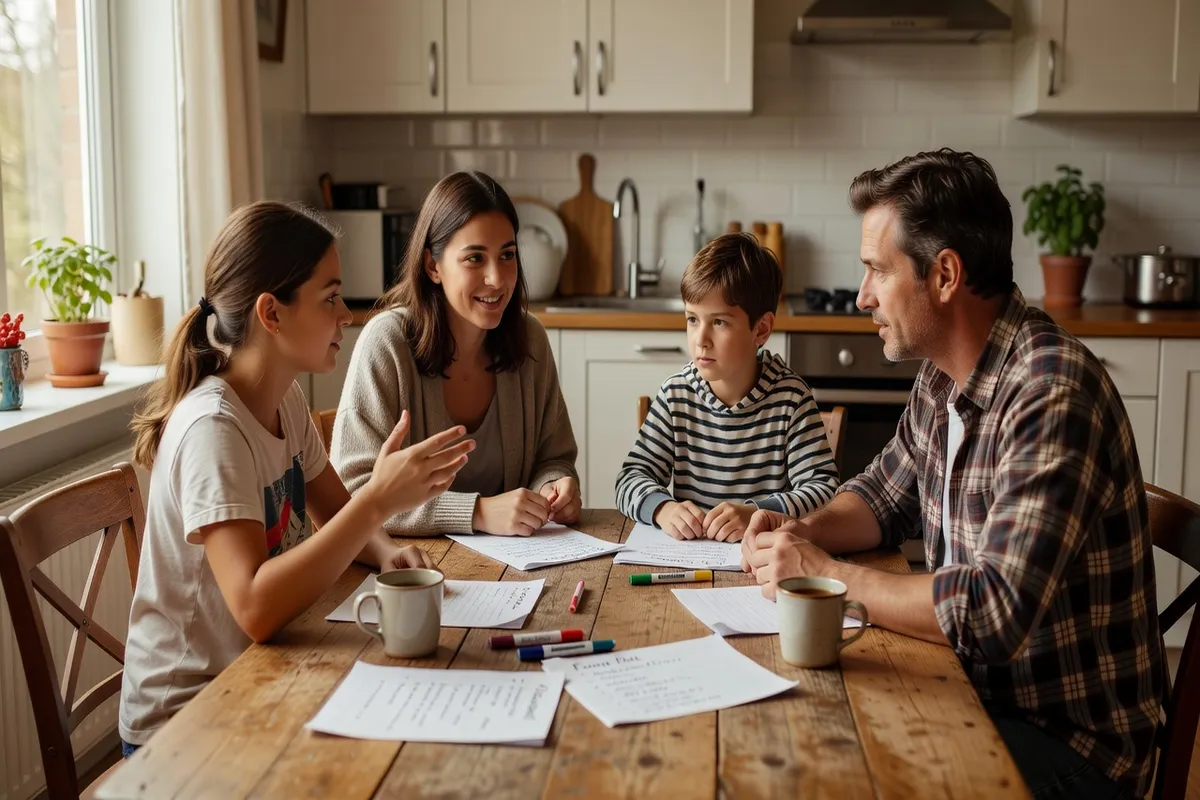 Réunion de famille autour de la table, discussion ouverte