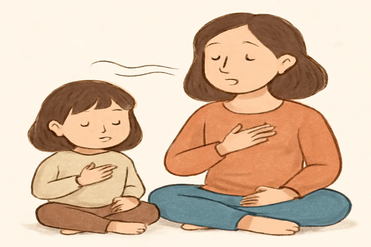 Enfant et parent pratiquant une technique de respiration apaisante