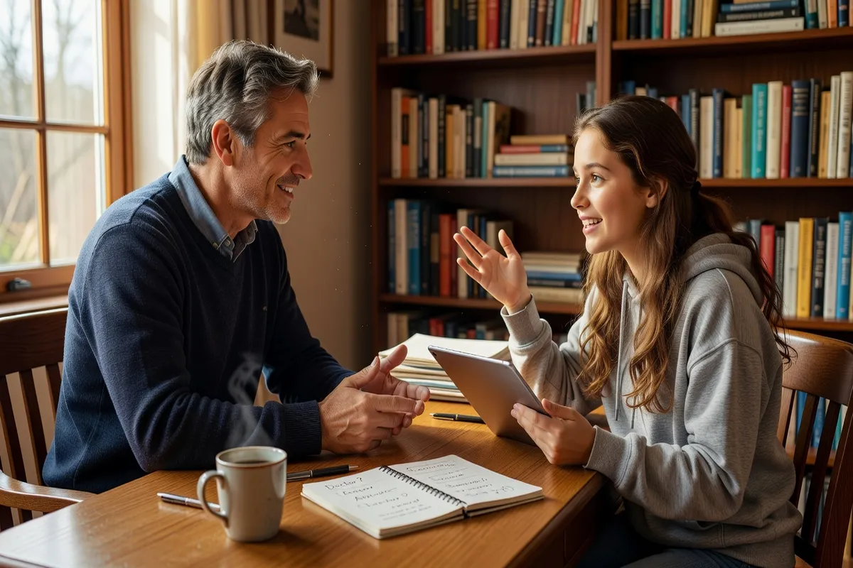Père et fille discutant des possibilités de carrière