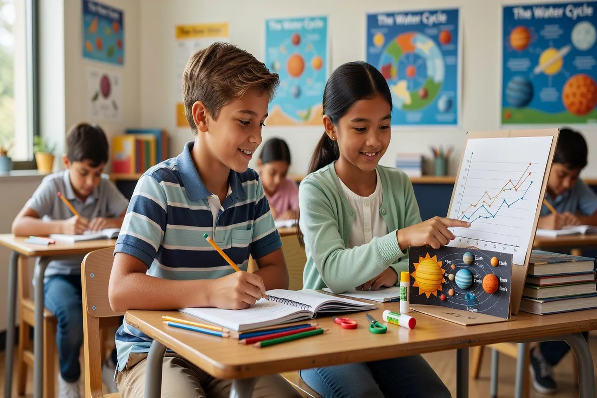 Deux garçons s'entraidant à l'école, apprentissage coopératif