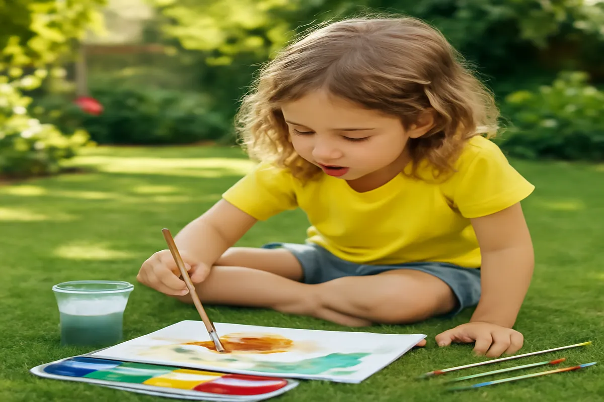 Enfant jouant dehors plutôt que sur une tablette, jeu actif au jardin