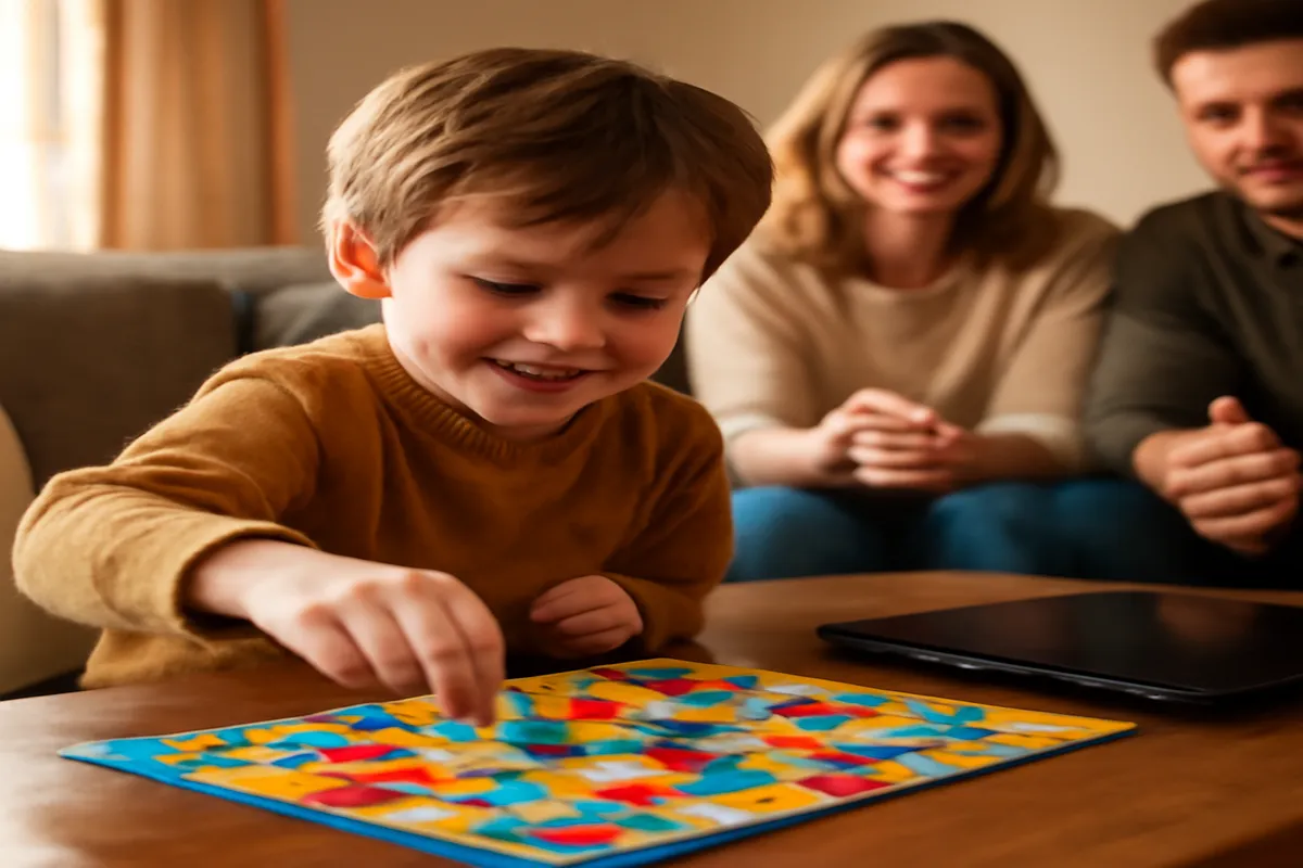 Enfant jouant à un jeu de société plutôt qu'à une tablette