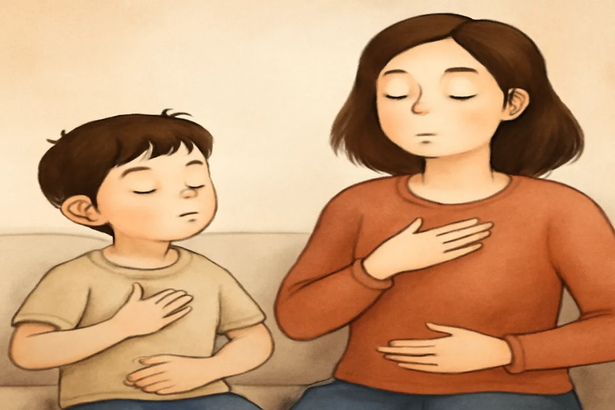 Père et enfant pratiquant un exercice de respiration apaisante