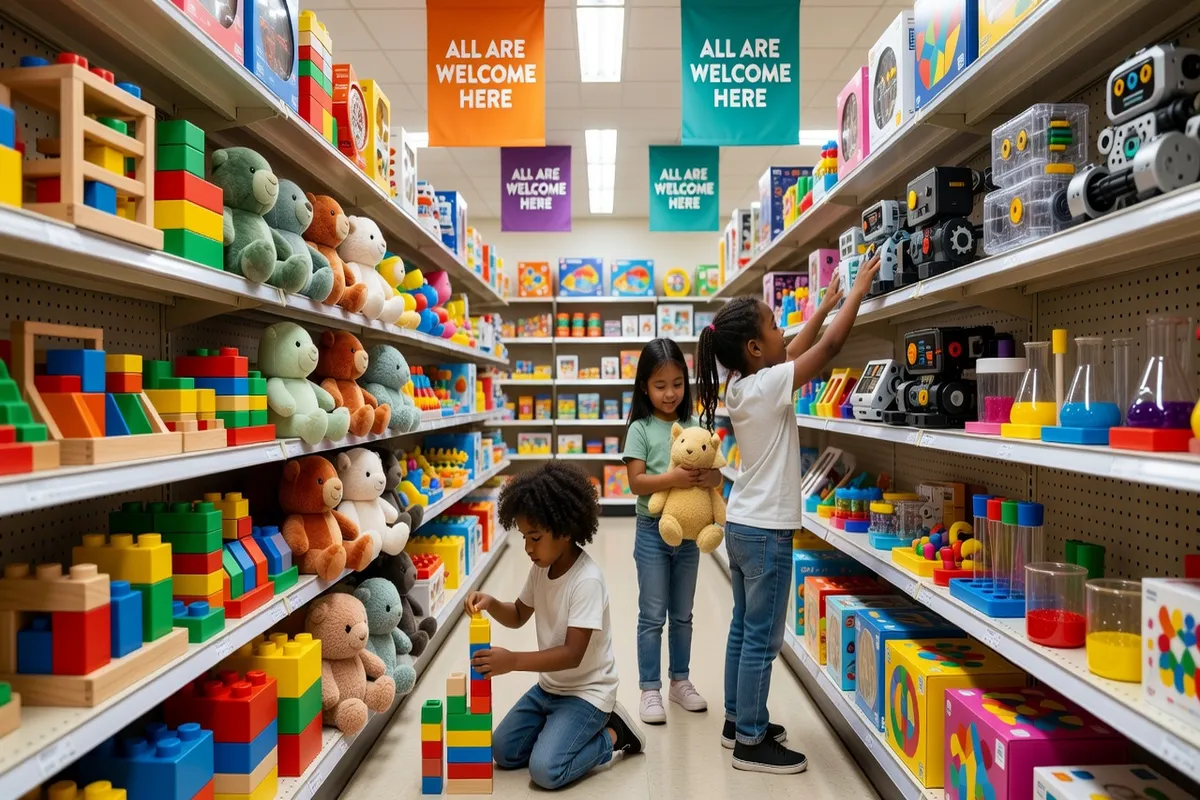 Rayon de jouets neutres en genre, colorés et inclusifs