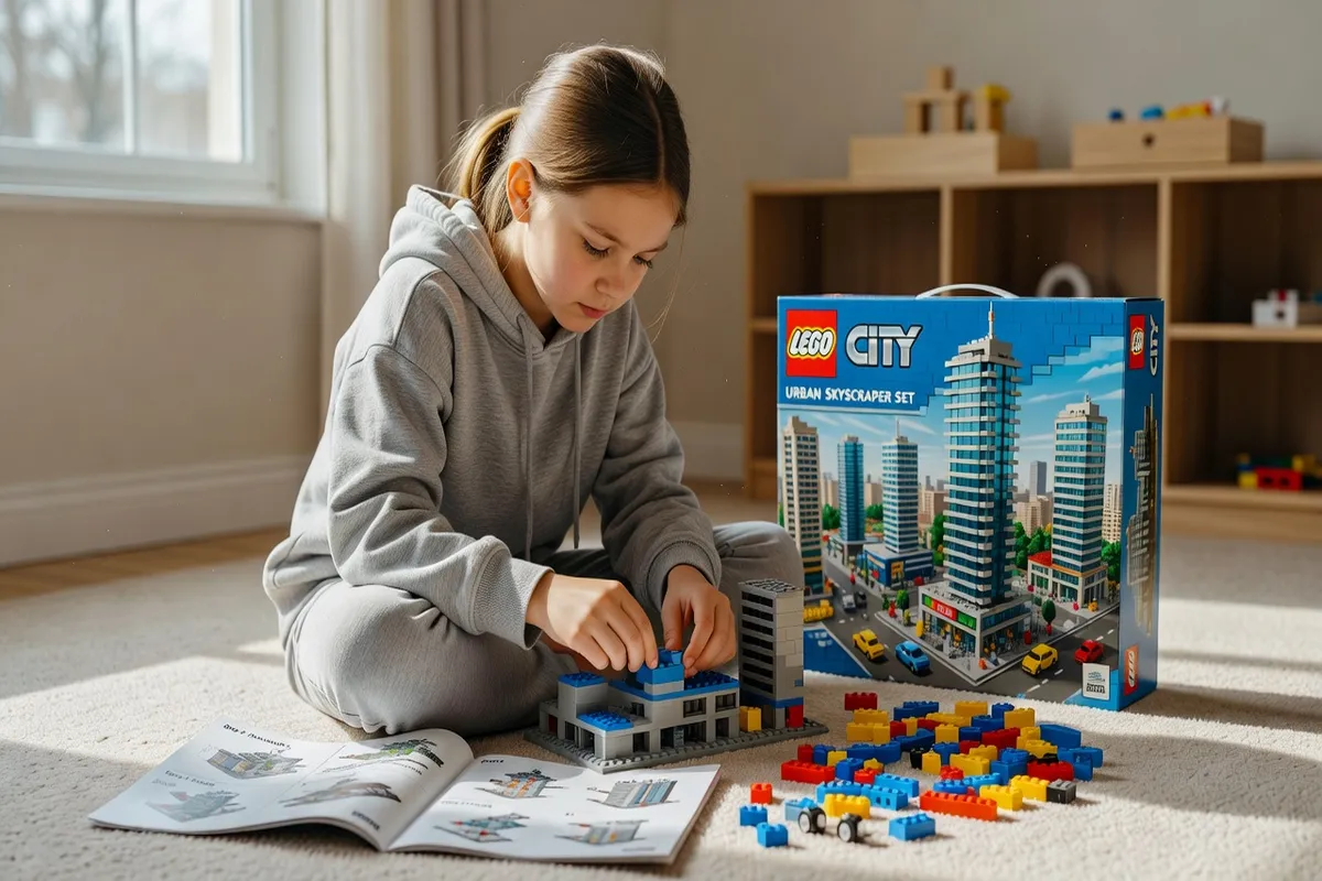 Fillette concentrée construisant un ensemble Lego