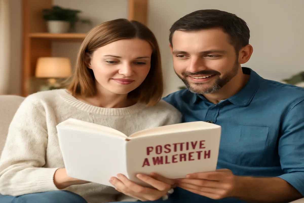 Parents lisant un livre sur la parentalité positive