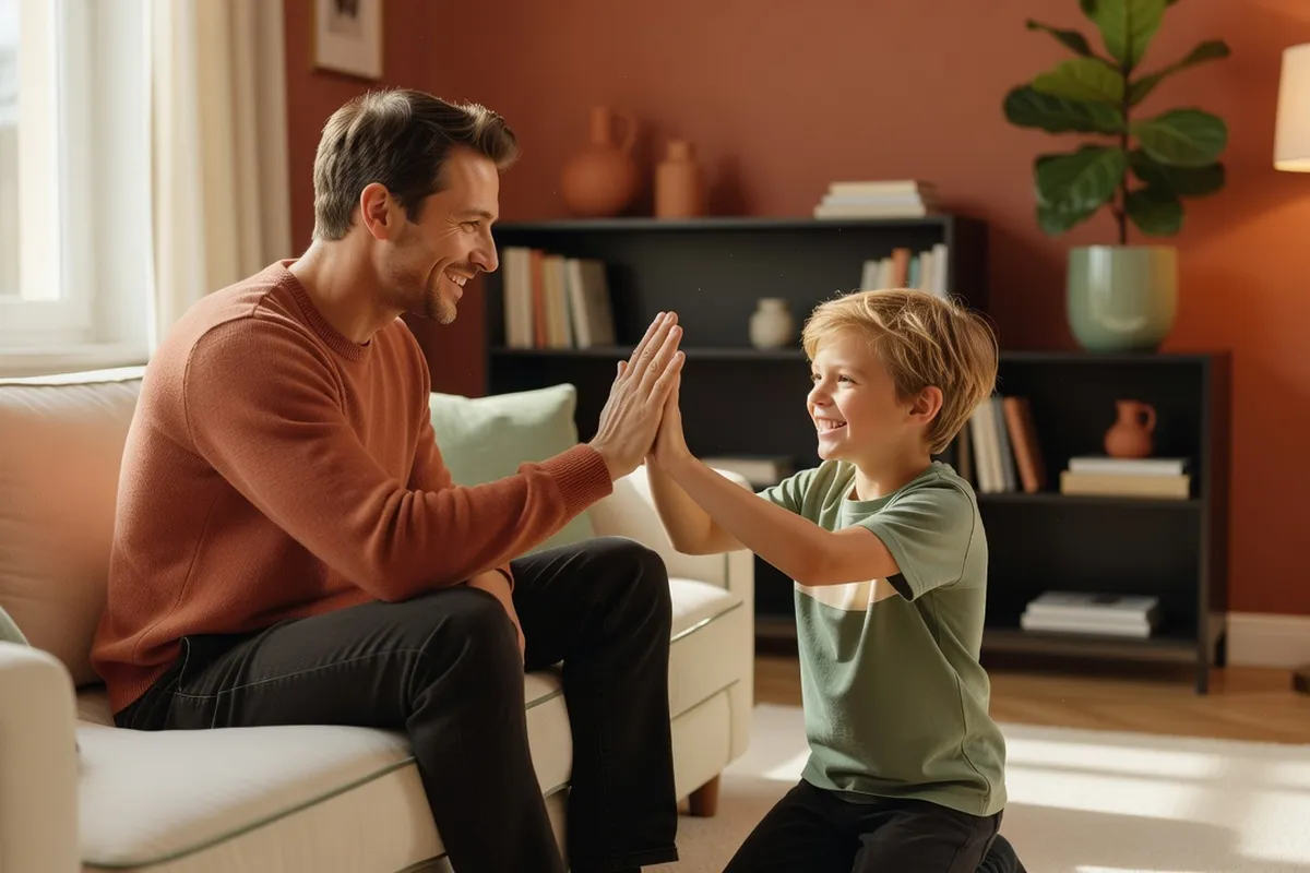 Père et fils partageant un moment complice