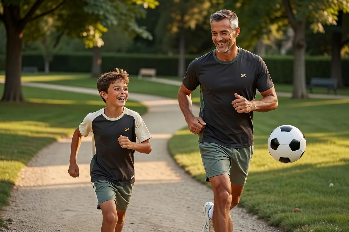 Père et fils faisant du sport ensemble